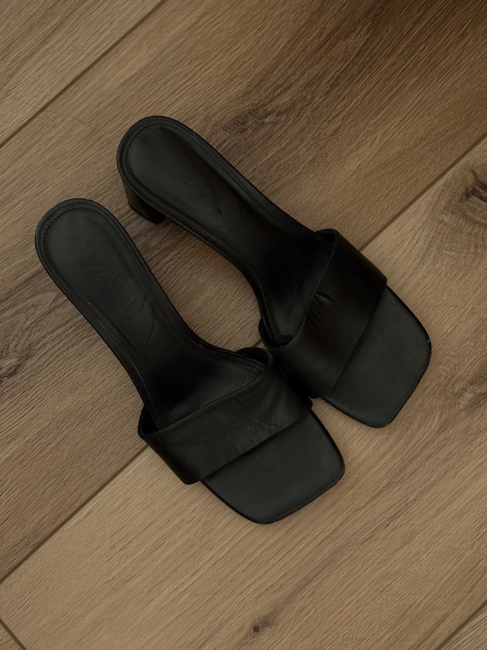 Zara Black Slide Kitten Heel Sandals